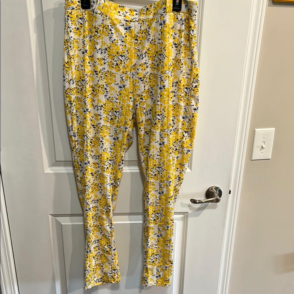 Floral Yellow and White Straight Leg Pants